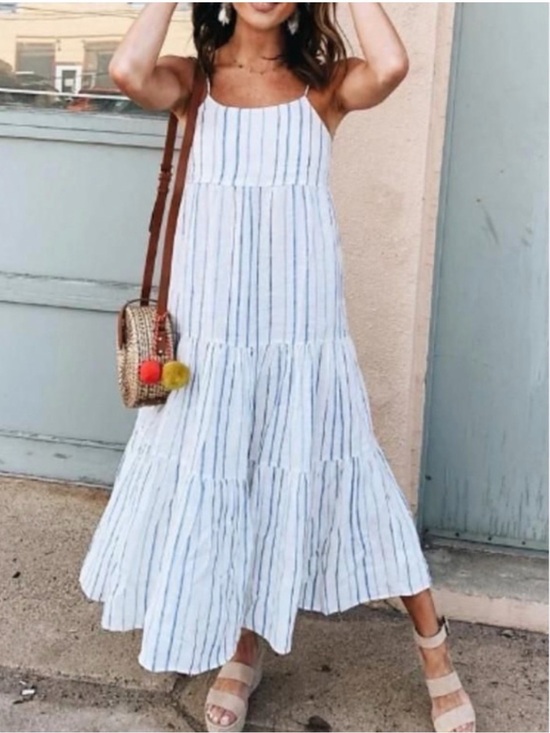 Madewell Dresses & Skirts - Madewell Striped White & Blue Linen Tiered Sundress